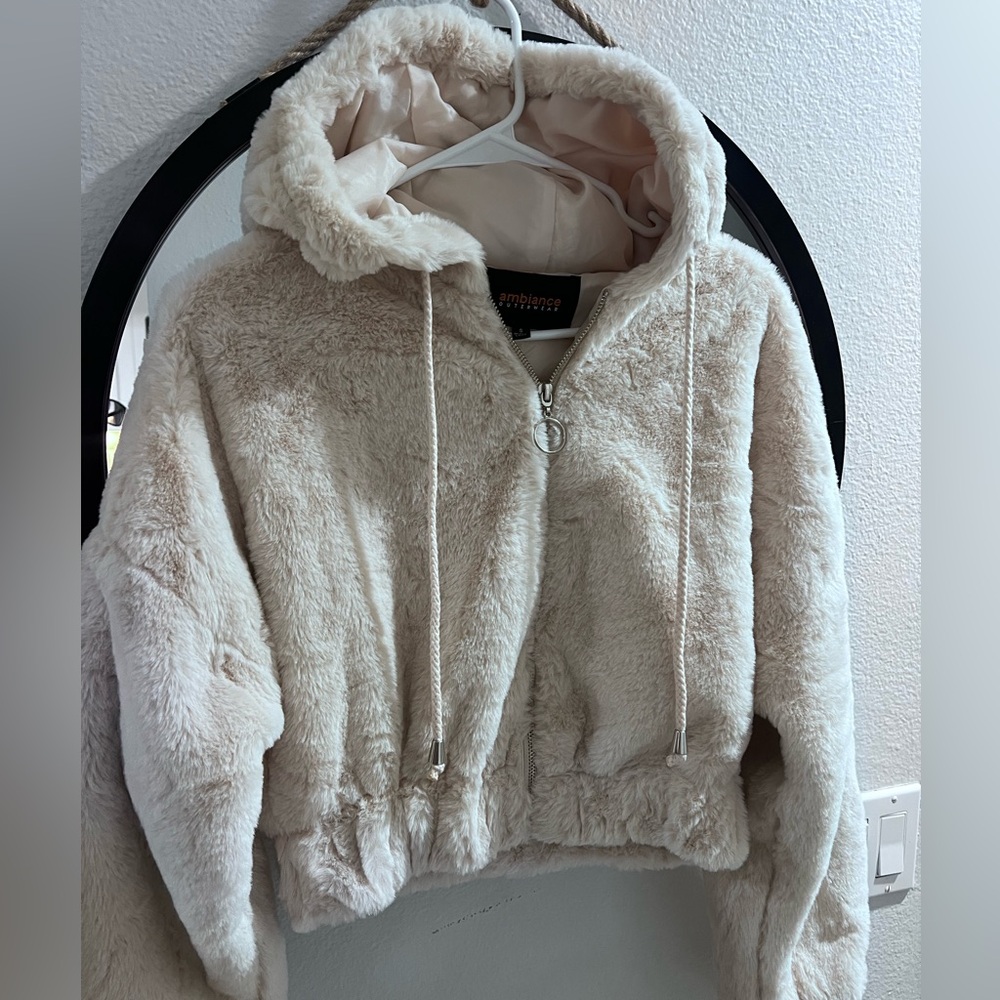 AMBIANCE Plush woman jacket SYNTHETIC FUR BOLERO CROPPED White size small